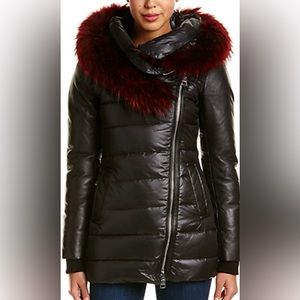 Nicole Benisti Coat Leather-Trim Down Sz S/M Fox Fur Hood Worn 1X Excellent